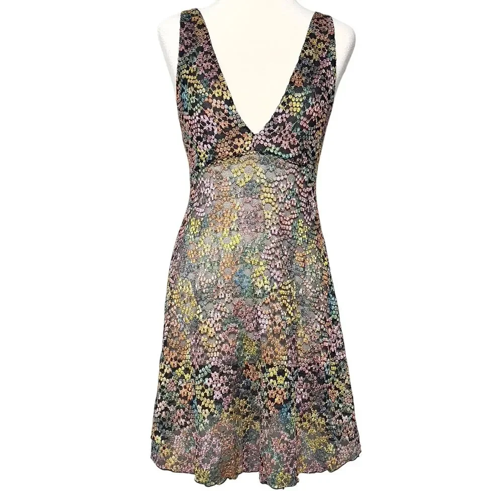 Free Prople Forget Me Not SZ L Floral Metallic Slip Dress - Picture 2 of 7